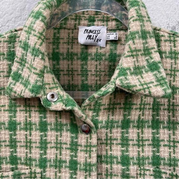 Princess Polly Houndstooth Check Shacket Jacket Green Size 6 - Picture 6 of 6